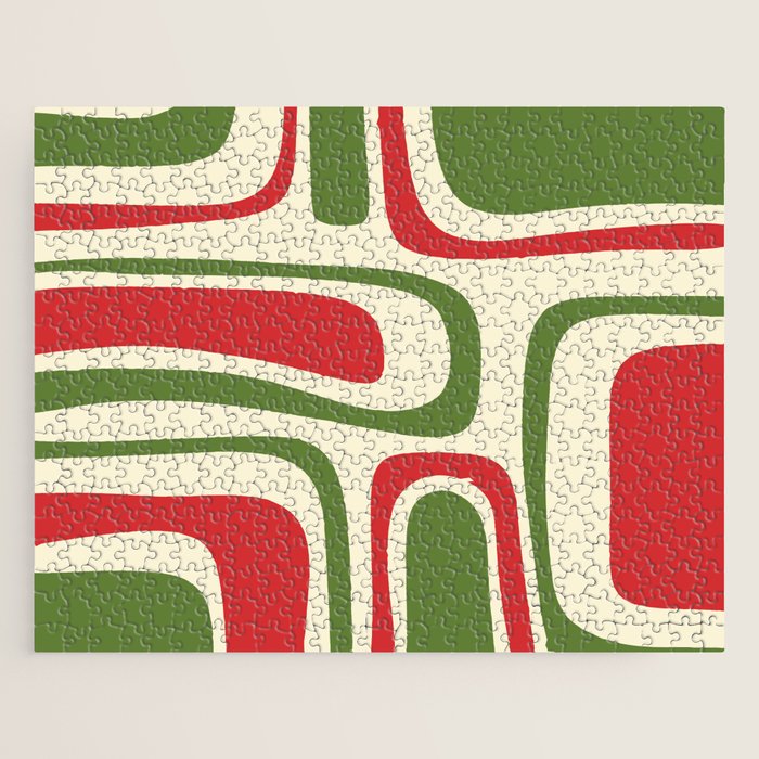 Palm Springs Mid Century Modern Abstract Pattern in Retro Christmas Green Red Cream Jigsaw Puzzle Gallery Image 1