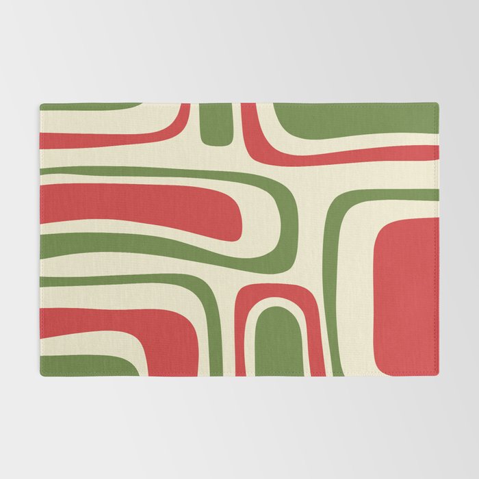 Palm Springs Mid Century Modern Abstract Pattern in Retro Christmas Green Red Cream Rug Gallery Image 2