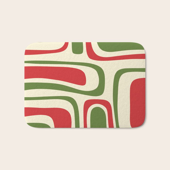 Palm Springs Mid Century Modern Abstract Pattern in Retro Christmas Green Red Cream Bath Mat Gallery Image 1