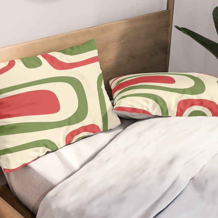 Palm Springs Mid Century Modern Abstract Pattern in Retro Christmas Green Red Cream Pillow Sham Gallery Image 2