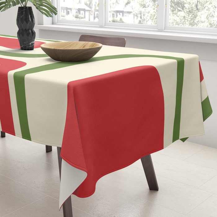 Palm Springs Mid Century Modern Abstract Pattern in Retro Christmas Green Red Cream Tablecloth Gallery Image 3