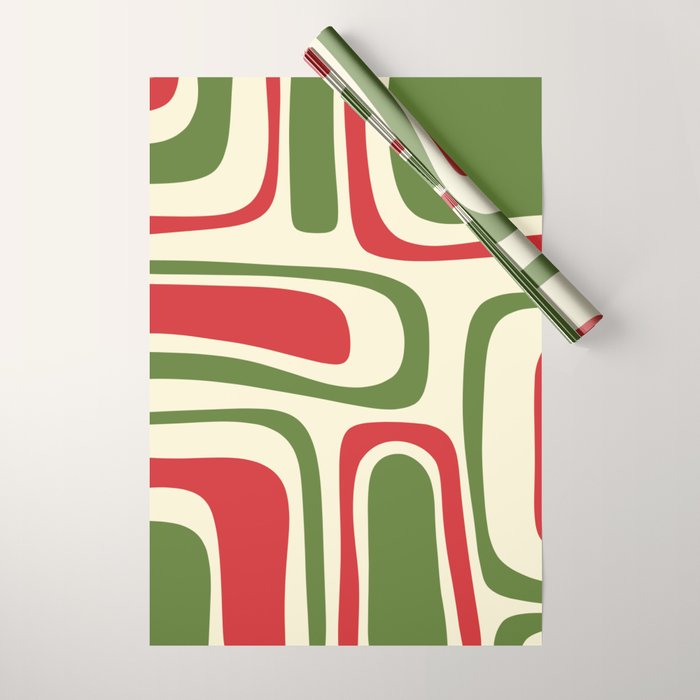 Palm Springs Mid Century Modern Abstract Pattern in Retro Christmas Green Red Cream Wrapping Paper Gallery Image 1