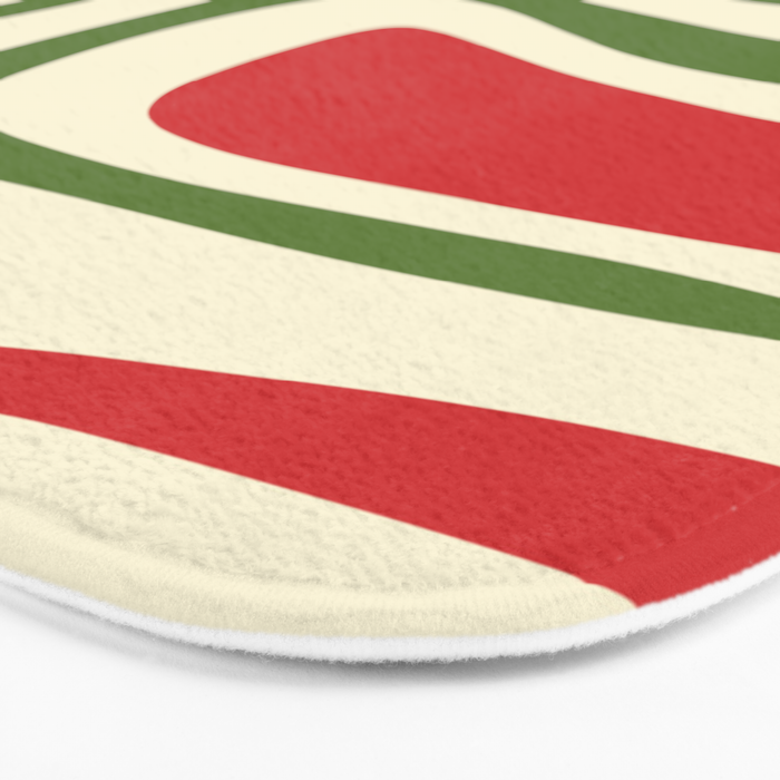 Palm Springs Mid Century Modern Abstract Pattern in Retro Christmas Green Red Cream Bath Mat Gallery Image 3