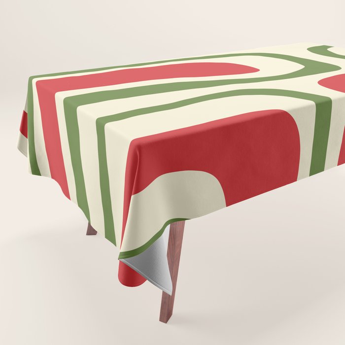 Palm Springs Mid Century Modern Abstract Pattern in Retro Christmas Green Red Cream Tablecloth Gallery Image 1