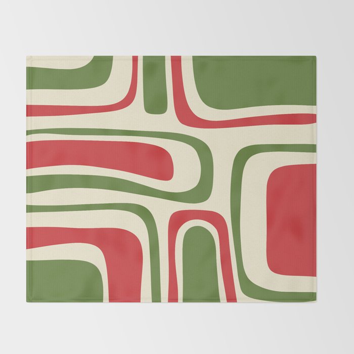 Palm Springs Mid Century Modern Abstract Pattern in Retro Christmas Green Red Cream Throw Blanket Gallery Image 2