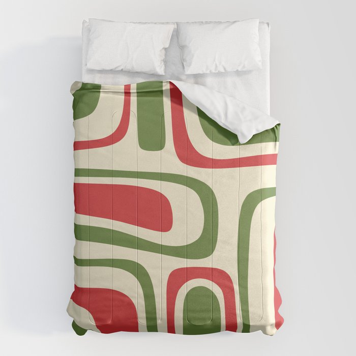 Palm Springs Mid Century Modern Abstract Pattern in Retro Christmas Green Red Cream Comforter Gallery Image 1