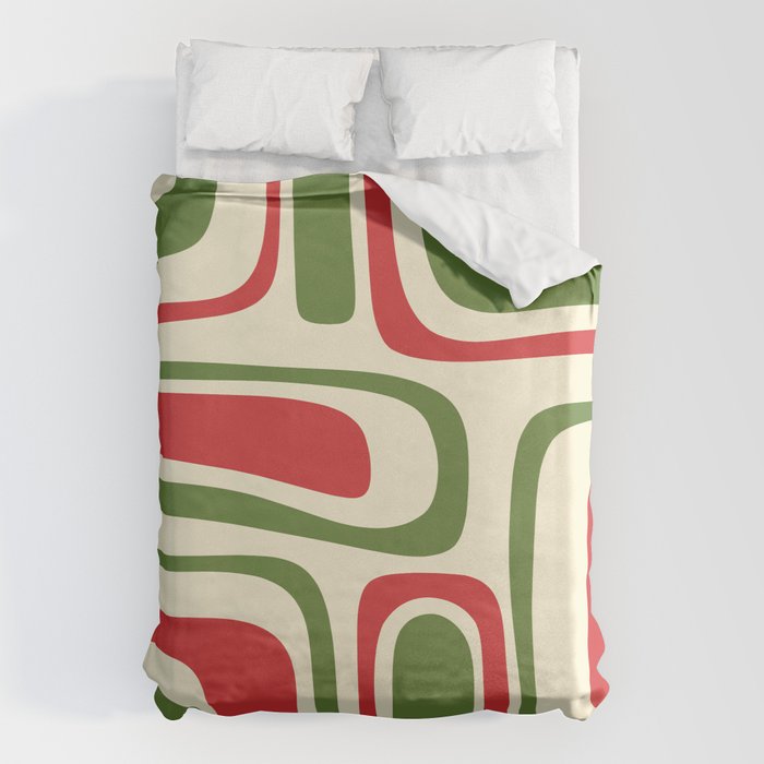 Palm Springs Mid Century Modern Abstract Pattern in Retro Christmas Green Red Cream Duvet Cover Gallery Image 1
