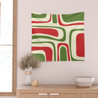 Palm Springs Mid Century Modern Abstract Pattern in Retro Christmas Green Red Cream Wall Tapestry Gallery Image 2