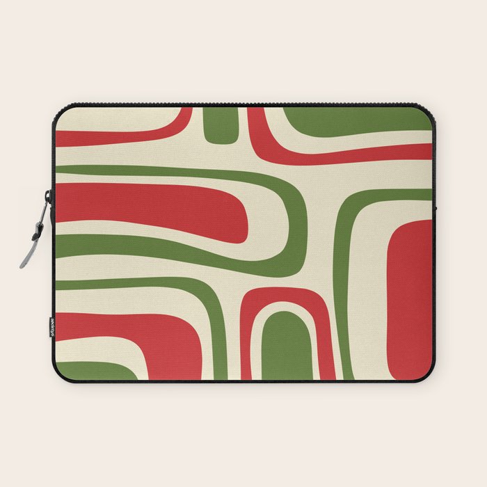 Palm Springs Mid Century Modern Abstract Pattern in Retro Christmas Green Red Cream Laptop Sleeve Gallery Image 1