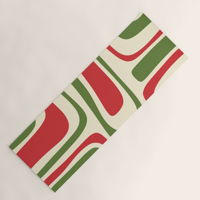 Palm Springs Mid Century Modern Abstract Pattern in Retro Christmas Green Red Cream Yoga Mat Gallery Image 1