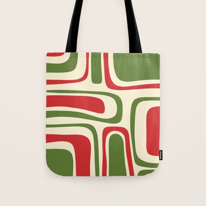 Palm Springs Mid Century Modern Abstract Pattern in Retro Christmas Green Red Cream Tote Bag Gallery Image 1