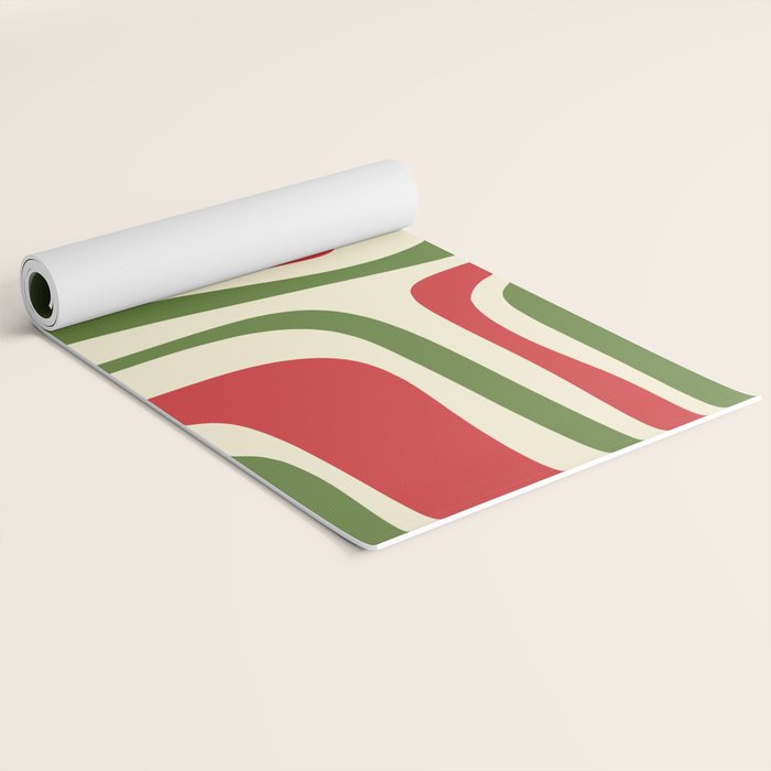 Palm Springs Mid Century Modern Abstract Pattern in Retro Christmas Green Red Cream Yoga Mat Gallery Image 2