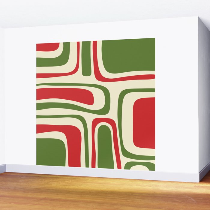 Palm Springs Mid Century Modern Abstract Pattern in Retro Christmas Green Red Cream Wall Mural Gallery Image 2