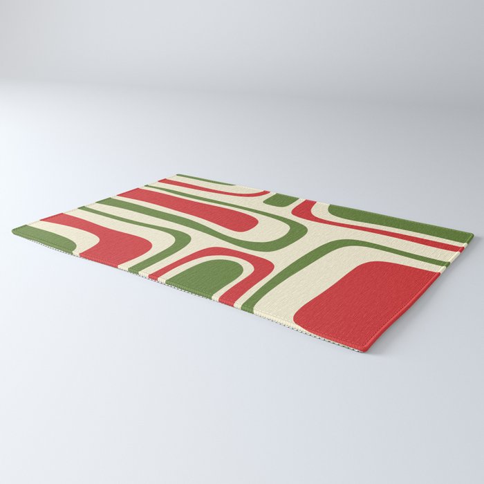 Palm Springs Mid Century Modern Abstract Pattern in Retro Christmas Green Red Cream Rug Gallery Image 3