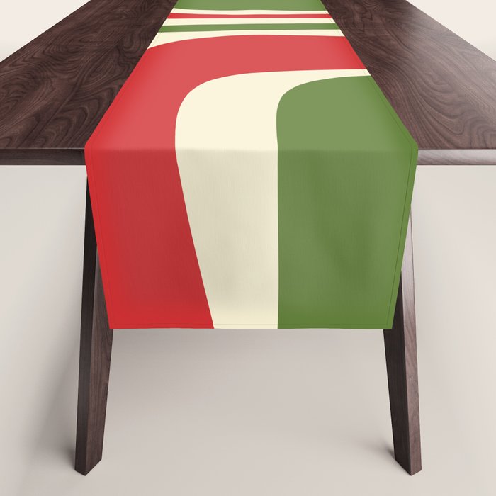 Palm Springs Mid Century Modern Abstract Pattern in Retro Christmas Green Red Cream Table Runner Gallery Image 1