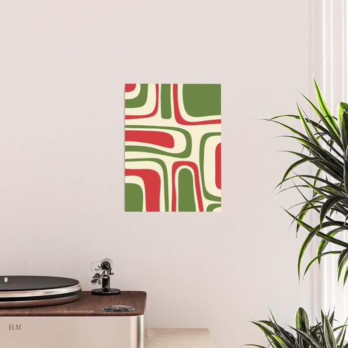 Palm Springs Mid Century Modern Abstract Pattern in Retro Christmas Green Red Cream Poster Gallery Image 2