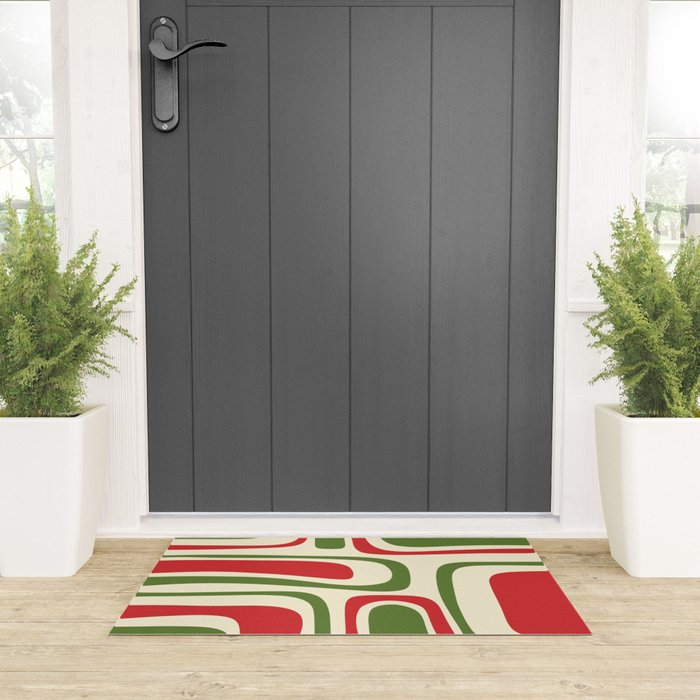 Palm Springs Mid Century Modern Abstract Pattern in Retro Christmas Green Red Cream Welcome Mat Gallery Image 3