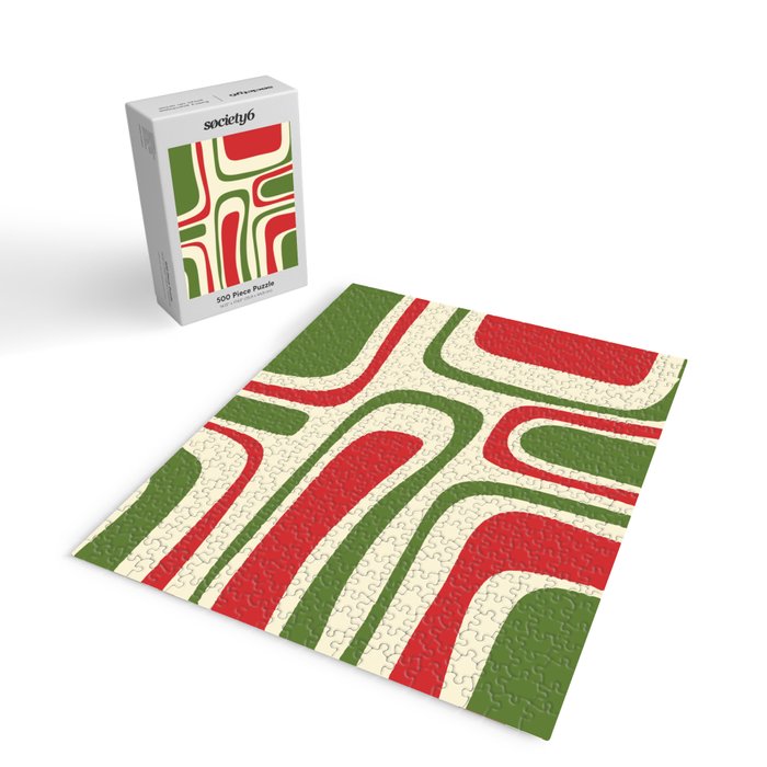 Palm Springs Mid Century Modern Abstract Pattern in Retro Christmas Green Red Cream Jigsaw Puzzle Gallery Image 2