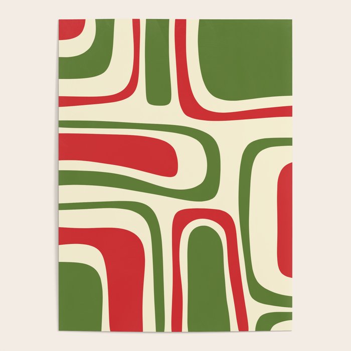 Palm Springs Mid Century Modern Abstract Pattern in Retro Christmas Green Red Cream Poster Gallery Image 4