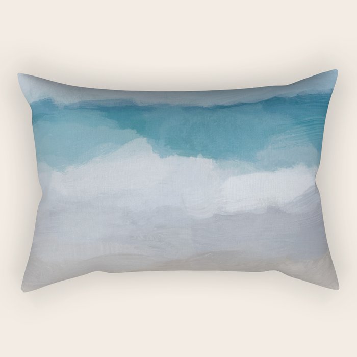 Beach Dream II - Aqua Blue Ocean Shore Break Waves Horizon Sandy Abstract Ocean Painting Art Print Rectangular Pillow Gallery Image 2