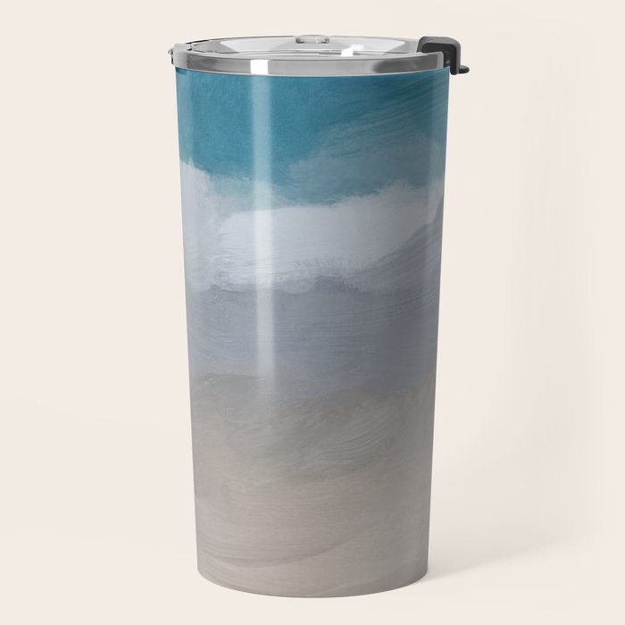 Beach Dream II - Aqua Blue Ocean Shore Break Waves Horizon Sandy Abstract Ocean Painting Art Print Travel Mug Gallery Image 2