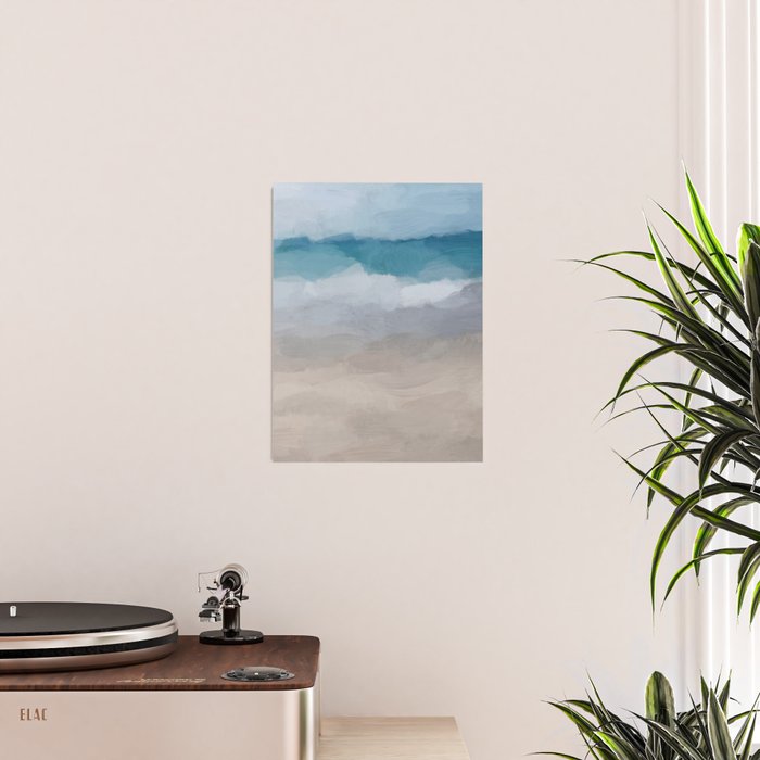 Beach Dream II - Aqua Blue Ocean Shore Break Waves Horizon Sandy Abstract Ocean Painting Art Print Poster Gallery Image 2