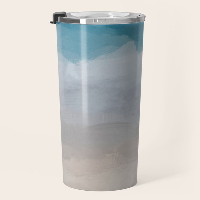 Beach Dream II - Aqua Blue Ocean Shore Break Waves Horizon Sandy Abstract Ocean Painting Art Print Travel Mug Gallery Image 3