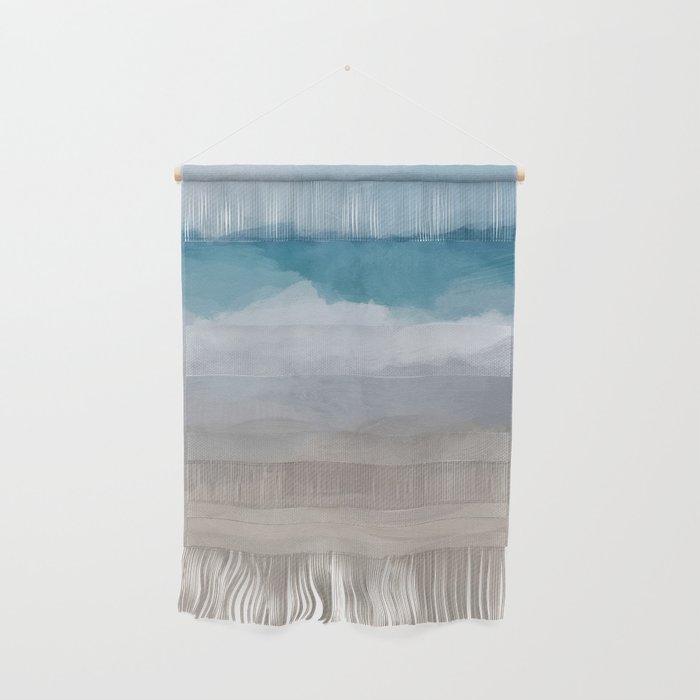 Beach Dream II - Aqua Blue Ocean Shore Break Waves Horizon Sandy Abstract Ocean Painting Art Print Wall Hanging Gallery Image 1
