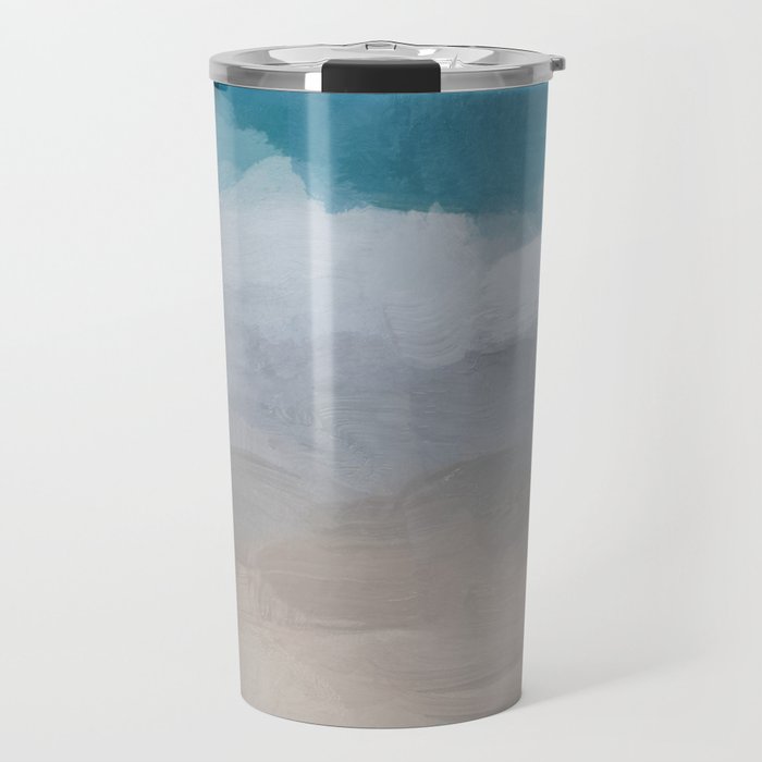 Beach Dream II - Aqua Blue Ocean Shore Break Waves Horizon Sandy Abstract Ocean Painting Art Print Travel Mug Gallery Image 1