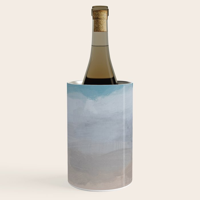 Beach Dream II - Aqua Blue Ocean Shore Break Waves Horizon Sandy Abstract Ocean Painting Art Print Wine Chiller Gallery Image 2
