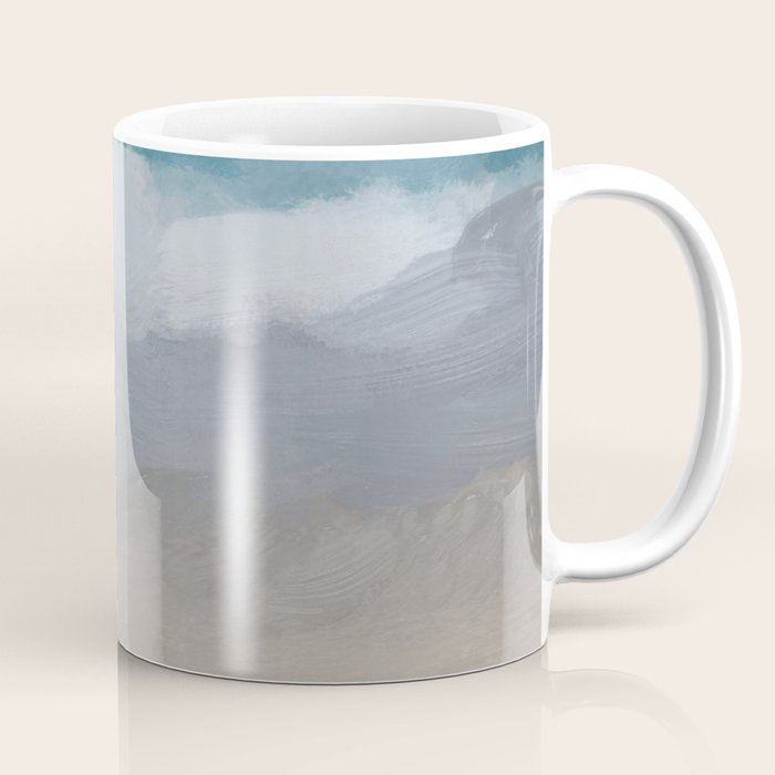 Beach Dream II - Aqua Blue Ocean Shore Break Waves Horizon Sandy Abstract Ocean Painting Art Print Coffee Mug Gallery Image 1