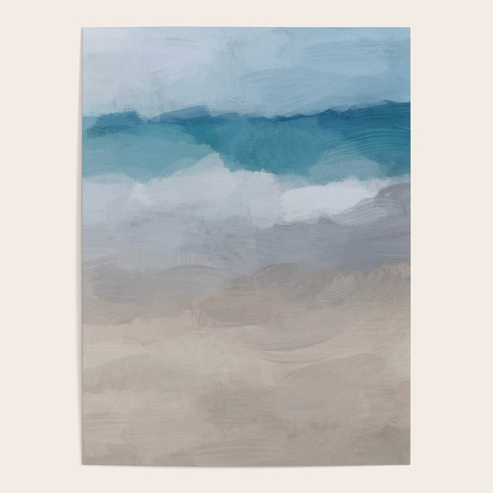 Beach Dream II - Aqua Blue Ocean Shore Break Waves Horizon Sandy Abstract Ocean Painting Art Print Poster Gallery Image 4