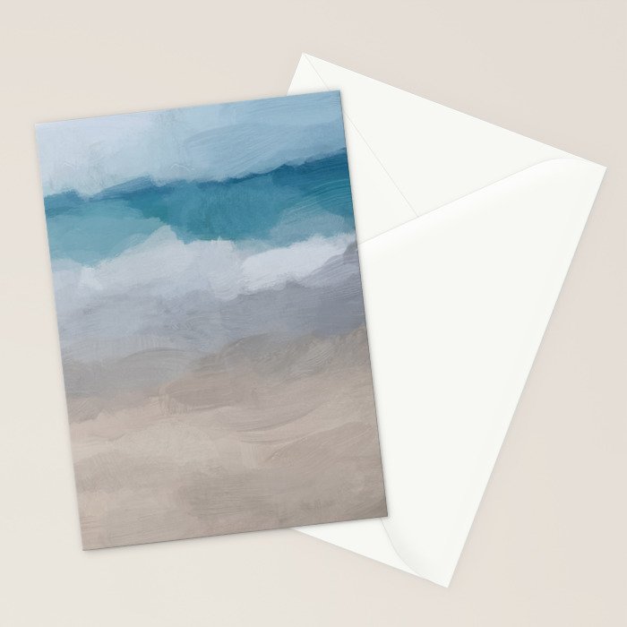 Beach Dream II - Aqua Blue Ocean Shore Break Waves Horizon Sandy Abstract Ocean Painting Art Print Stationery Card Gallery Image 2