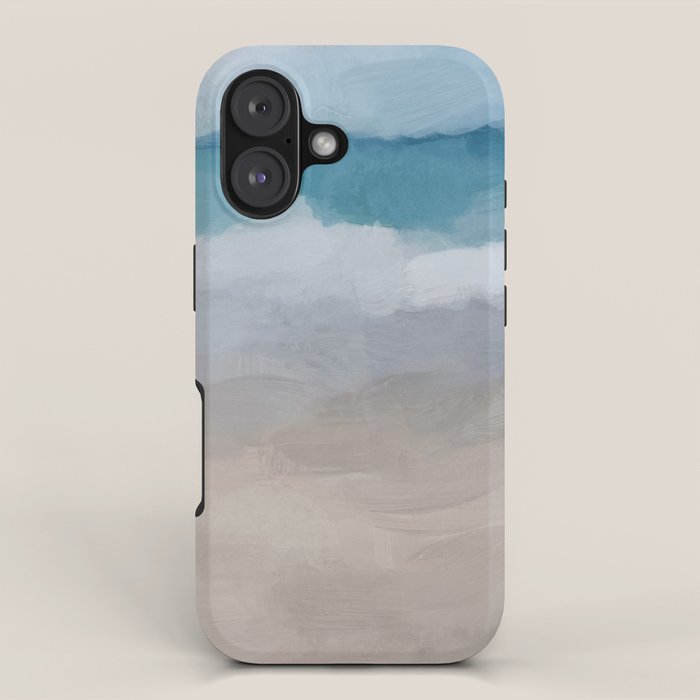 Beach Dream II - Aqua Blue Ocean Shore Break Waves Horizon Sandy Abstract Ocean Painting Art Print iPhone Case Gallery Image 1