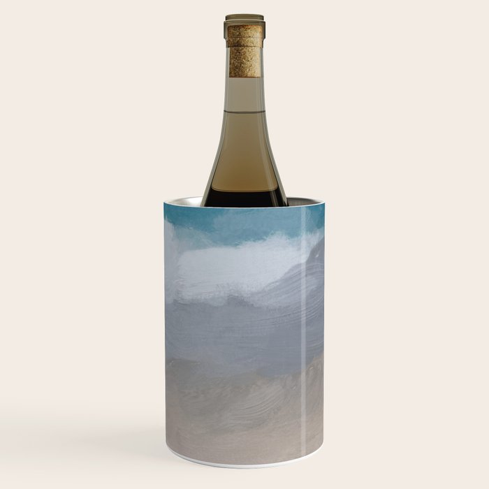 Beach Dream II - Aqua Blue Ocean Shore Break Waves Horizon Sandy Abstract Ocean Painting Art Print Wine Chiller Gallery Image 3