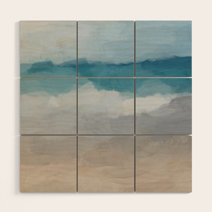 Beach Dream II - Aqua Blue Ocean Shore Break Waves Horizon Sandy Abstract Ocean Painting Art Print Wood Wall Art Gallery Image 1