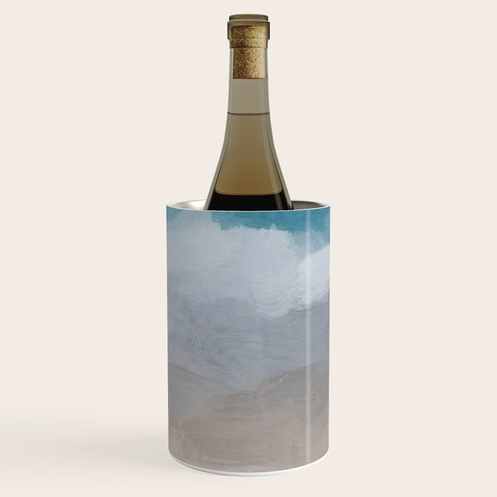 Beach Dream II - Aqua Blue Ocean Shore Break Waves Horizon Sandy Abstract Ocean Painting Art Print Wine Chiller Gallery Image 1