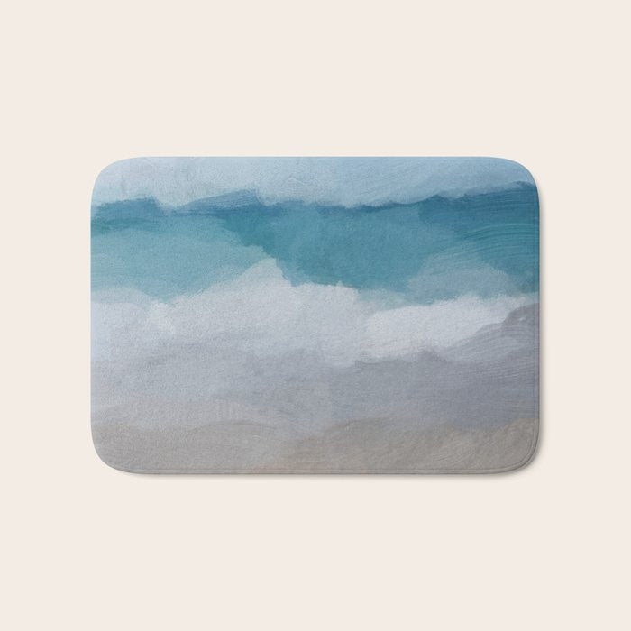 Beach Dream II - Aqua Blue Ocean Shore Break Waves Horizon Sandy Abstract Ocean Painting Art Print Bath Mat Gallery Image 1