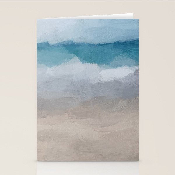 Beach Dream II - Aqua Blue Ocean Shore Break Waves Horizon Sandy Abstract Ocean Painting Art Print Stationery Card Gallery Image 1