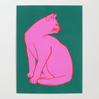 Pink Cat On Green Background Poster Gallery Image 4
