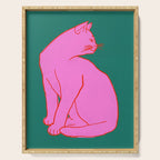 Pink Cat On Green Background Serving Tray Gallery Image 1
