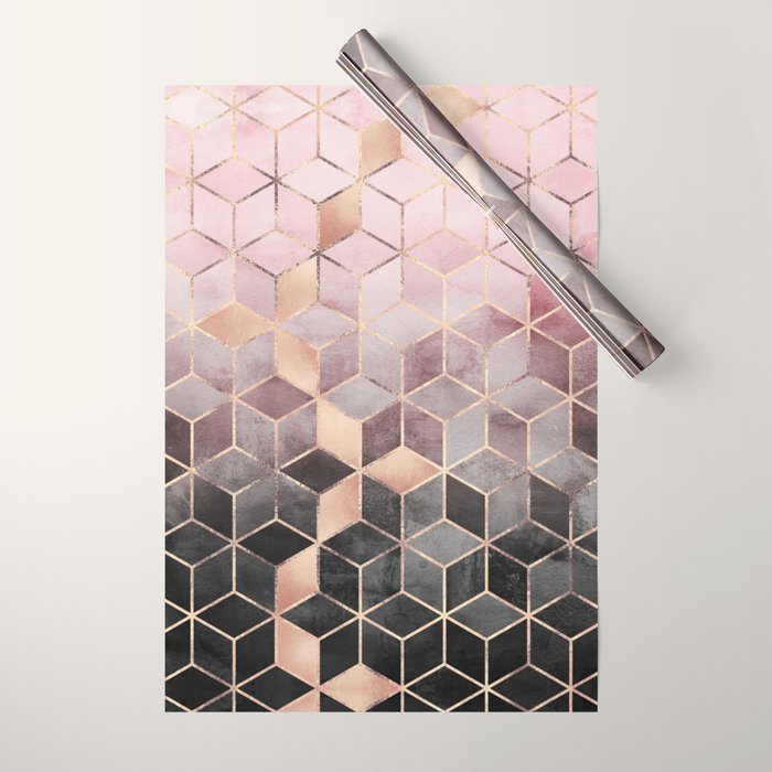 Pink And Grey Gradient Cubes Wrapping Paper Gallery Image 1
