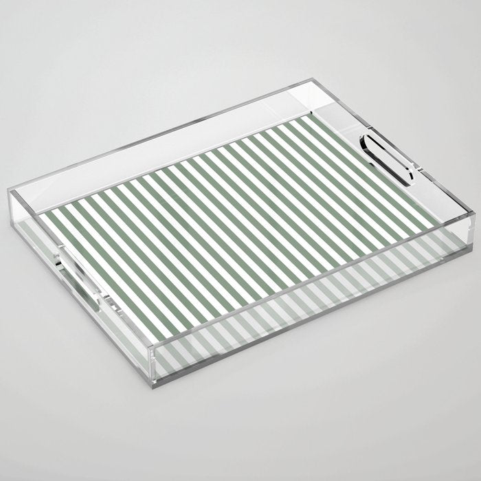 Sage Green Stripes Acrylic Tray Gallery Image 1