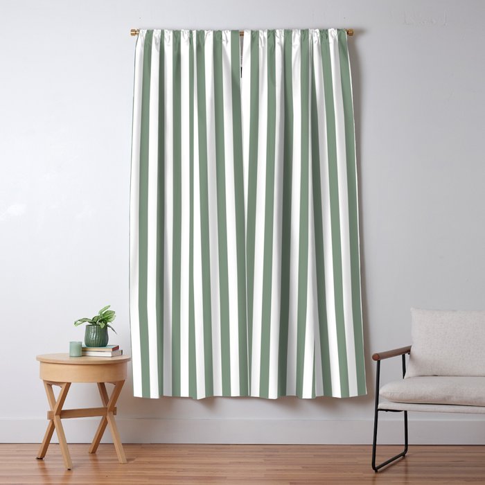 Sage Green Stripes Window Curtain Gallery Image 1