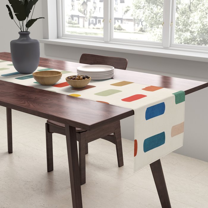 Colorful Minimalist Warm Tones Brush Strokes Design Table Runner Gallery Image 2