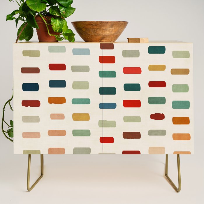 Colorful Minimalist Warm Tones Brush Strokes Design Credenza Gallery Image 1
