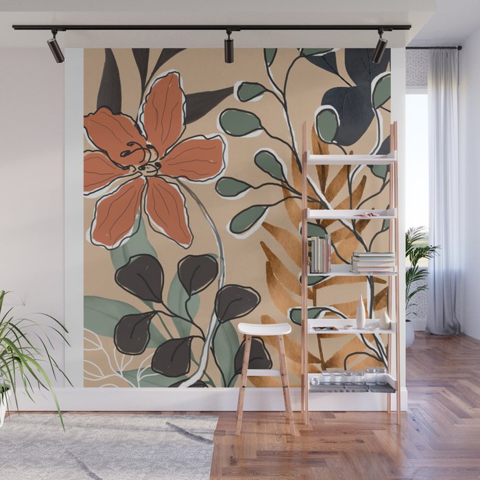 Elegant Botanical Line Art 1 Wall Mural Gallery Image 1