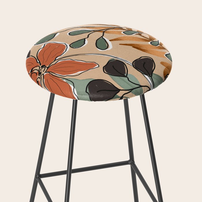 Elegant Botanical Line Art 1 Stool Gallery Image 2