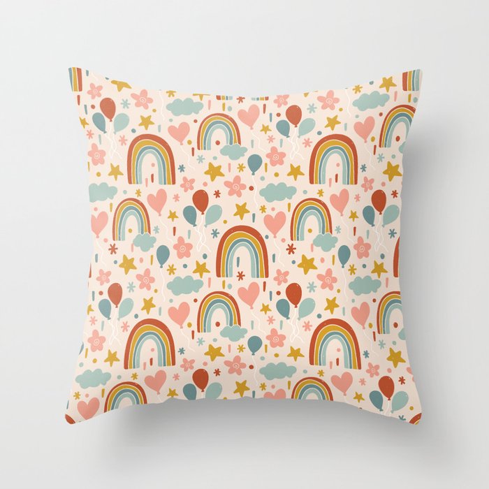 Rainbow Party Theme Throw Pillow Gallery Image 1