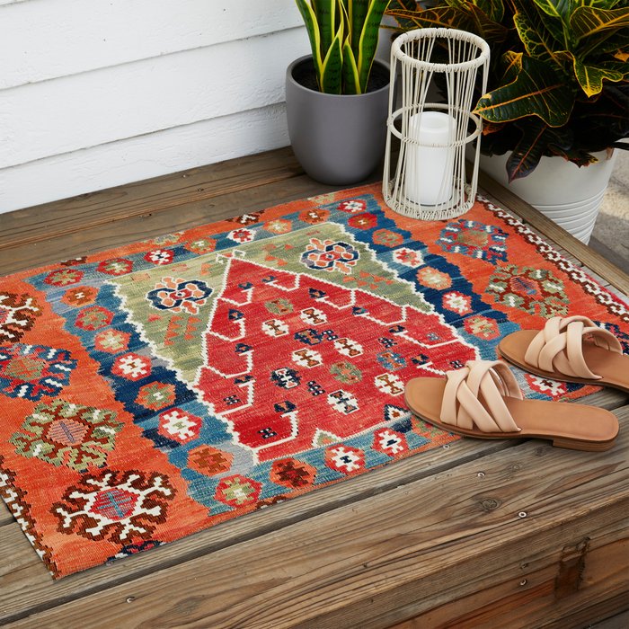 Bayburt Northeast Anatolian Niche Kilim Print Outdoor Rug Gallery Image 2